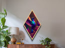 Hummingbird Radiance – Diamond Shaped Canvas Embossed Print with Neon Tropical Bird Art, Vibrant Floral Wildlife Home Wall Decor