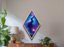 Cosmic Spirit Rise – Diamond Shaped Canvas Embossed Print with Nebula Goddess Art, Galaxy Fantasy Decor, Dreamy Space Painting