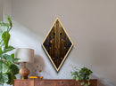 Cyber Gold Machine – Diamond Shaped Canvas Embossed Print Futuristic Wall Art, Sci-Fi Circuit Board Decor, Tech Industrial Steampunk Vibe