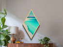 Crystal Lagoon Shore – Diamond Shaped Canvas Textured Print with Tropical Beach Scene, Aqua Blue Ocean Wall Decor, Island Vibes Art