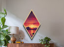 Radiant Sunset Glow Diamond Shaped Canvas Art Print, Mountain Lake Sunset Wall Decor, Vibrant Landscape Art Geometric Print