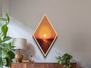 Golden Horizon Trail Diamond Shaped Canvas Art Print, Western Road Sunset Wall Decor, Orange Glow Scenic Country Artwork