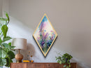 Misty Petal Field Diamond Shaped Canvas Textured Print, Wildflowers and Sky Pastel Watercolor Floral Wall Art Nature Gift