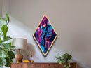 Neon Arcade Lights Diamond Shaped Canvas Textured Print, Retro Gaming Room Wall Art, Vaporwave Decor Gamer Gift Print