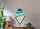 Aqua Shoreline Calm – Diamond Shaped Ocean Serenity Beach Theme Canvas Embossed Print in Turquoise and Cream Coastal Tones