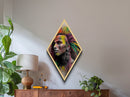 Tribal Spirit Face – Diamond Shaped Colorful Warrior Portrait Canvas Textured Print with Abstract Modern Indigenous Art Style
