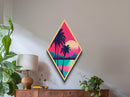 Midcentury Modern Wall Art, Vaporwave Palm Tree Art, Diamond Shaped Canvas Embossed Wall Art, Canvas Textured Art