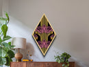 Deco Bloom Burst Diamond Shaped Canvas Textured Print, Retro Pink and Gold Wall Art, Art Deco Botanical Fan Accent Home Decor