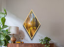 Morning Sunlight Pines Diamond Shaped Canvas Art Print, Nature Photography Wall Decor, Golden Forest Glow Landscape Artwork