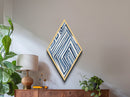 Ocean Maze Lines Diamond Shaped Blue Abstract Minimalist Canvas Embossed Print Modern Wall Decor Contemporary Geometric Accent