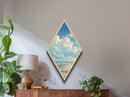 Ocean Breeze Shore Diamond Shaped Seagull Sky Beach Scene Canvas Textured Print Serene Coastal Wall Decor Nautical Landscape