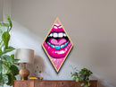 Pop Lips with Heart Tongue – Canvas Embossed Print Bold Urban Wall Art, Neon Aesthetic, Diamond Decor, Graphic Modern Home Accent