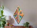 Radiant Spectrum Burst Diamond Shaped Canvas Textured Print, Mid-Century Modern Wall Decor, Abstract Geometric Art Explosion
