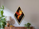 Phoenix Rising Blaze Diamond Shaped Canvas Art Print, Fiery Bird Wall Decor, Celestial Abstract Flame Painting, Spiritual Power Art