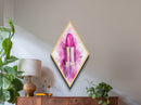 Pink Lipstick Glam Diamond Shaped Canvas Embossed Print, Watercolor Makeup Wall Art, Feminine Beauty Fashion Illustration