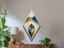 Canoe on Still Lake Diamond Shaped Canvas Art Print, Tranquil Nature Scene, Rustic Cabin Decor, Serene Water Landscape Painting