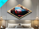 Diamond Shaped Muscle Car – Canvas Textured Print with Red American Classic Vehicle, Garage Decor, Bold Auto Lover Gift