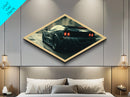 Diamond Shaped Night Drive – Canvas Art Print with Black Sports Car Motion Scene, Sleek Auto Wall Art, Futuristic Garage Decor