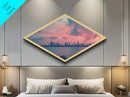 City Sunset Skyline Diamond Shaped modern urban wall decor Canvas Textured Print pink sky art piece ideal living room apartment design
