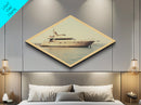 Weathered Yacht Still Diamond Shaped nautical boat scene Canvas Textured Print marina-inspired sea lover gift modern living decor