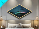 Night Boat Tranquility Diamond Shaped serene starry watercraft Canvas Art Print nautical room mood lighting boat enthusiast wall art