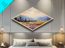 Morning Valley Bloom Diamond Shaped scenic countryside sunrise Canvas Art Print floral landscape painting warm family room decor