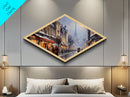 Paris Winter Scene Diamond Shaped Canvas Art Print holiday snowy cityscape decor romantic French Christmas wall accent collector