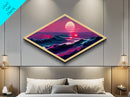 Crimson Horizon Sunset Diamond Shaped Ocean Landscape Canvas Embossed Print Coastal Red Waves Modern Nautical Wall Art Home Decor