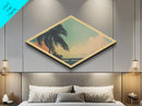 Coastal Palm Skies — Diamond Shaped Canvas Textured Print beach house decor, tropical art, summer vibes, pastel boho wall hanging