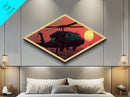 Urban Extraction Sunset — Diamond Shaped Canvas Art Print tactical military wall decor, Black Hawk gift, moody war scene home accent
