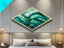 Ocean Flow Rhythm Diamond Shaped Canvas Art Print, Abstract Sea Waves Wall Decor, Modern Coastal Blue Green Nautical Room Accent