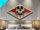 Splattered Skull Horror Diamond Shaped Canvas Textured Print abstract gothic art Halloween wall decor edgy red black painting