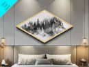Wolf Waterfall Gaze Diamond Shaped Canvas Art Print nature forest landscape wall art rustic woodland gift black white decor