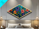 Floral Stained Mosaic Diamond Shaped Canvas Textured Print Garden Flower Art Colorful Boho Wall Piece Mother's Day Gift Idea
