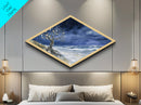 Moonlit Seaside Tree – Diamond Shaped Canvas Art Print mystical beach tree with shells ocean night sky moody coastal wall decor gift