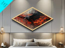 Inferno Raven Rise Diamond Shaped Canvas Art Print fierce dark bird fantasy fire painting intense mythical room decor gothic art lover gift