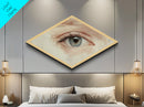 Blue Eye Realism Diamond Shaped Canvas Textured Print Hyperreal Oil Detail Surreal Wall Art Unique Minimalist Modern Bedroom Decor