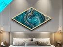 Turquoise Geode Glow Diamond Shaped Canvas Textured Print Earthy Crystal Wall Art Boho Teal Abstract Bedroom Office or Hallway Style