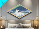 Polar Glow Bear - Diamond Shaped Canvas Textured Print Aurora Borealis Nursery Decor Arctic Animal Art Winter Wonderland Gift