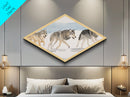 Wolf Pack In The Snow, Framed Canvas Print, Beautiful Watercolor Painting Of Wolves, Canvas Art Print, Diamond Shaped Art