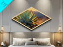 Canyon Agave Diamond Shaped Landscape Canvas Embossed Print Desert Plant Painting Warm Color Wall Art Botanical Home Decor Accent