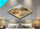 Desert Blossom Trail Diamond Shaped Canvas Embossed Print natural warm toned arid path art soft toned countryside landscape decor