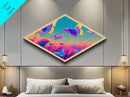 Diamond Shaped Neon Fox Canvas Embossed Print Colorful Animal Wildlife Art Bright Sunset Field Modern Home Decor Vibrant Wall Accent