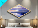 Pastel Coast Horizon – Diamond Shaped Tranquil Beach Scene, Serene Seaside Canvas Textured Print, Watercolor Ocean Wall Art