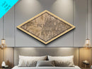 Memphis Diamond Shaped City Map, Custom Diamond Shaped Wall Art, City Map Canvas