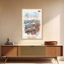 Belfast United Kingdom Travel Poster Framed Canvas Print, Wall Art, Living Room Art, Watercolor Painting, Original Art