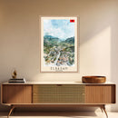 Elbasan, Albania Framed Canvas Print. Mountain Charm Wall Art for Living Room or Bedroom, Scenic Travel Poster Decor.