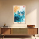 Malmo Sweden Travel Poster Framed Canvas Print, Modern Cityscape, Urban Art, Wall Hanging, Home Decor, Travel Print, Original Piece