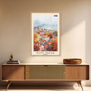 Novi Pazar Serbia Travel Poster Framed Canvas Print, Watercolor Painting, Scenic Wall Art, Home Decor, Serbian Landscape, Cultural Art