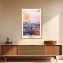 Odesa Ukraine Travel Poster Framed Canvas Print, Watercolor Painting, Scenic Wall Art, Home Decor, Ukrainian Coastal Scene, Vibrant Art